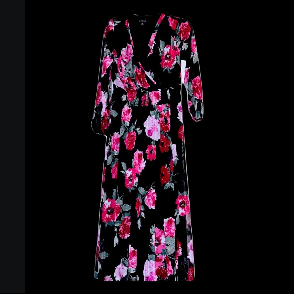 Floral long dress- v neck